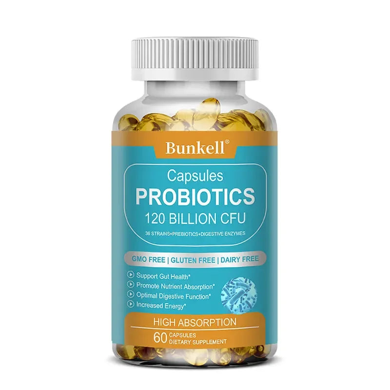 Bunkell 120 Billion CFU Probiotic Supplement with Prebiotics – Daily Gut & Digestive Health Support for Women & Men