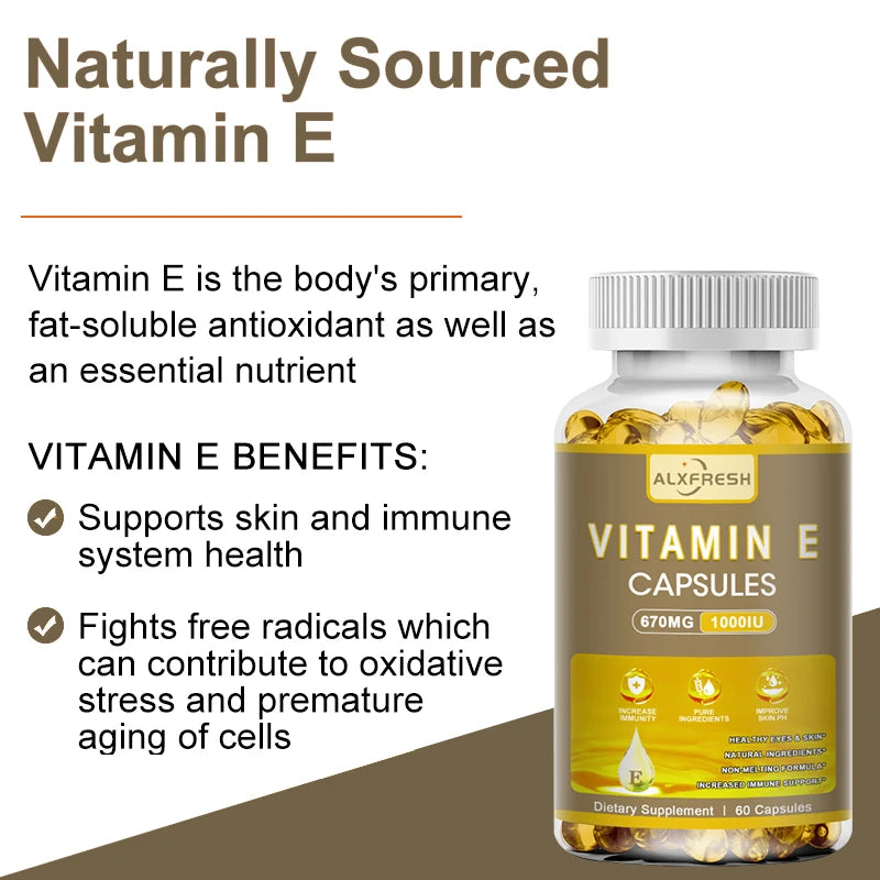 ALXFRESH Vitamin E 670 mg (1000 IU) Capsules – Antioxidant & Daily Wellness Supplement