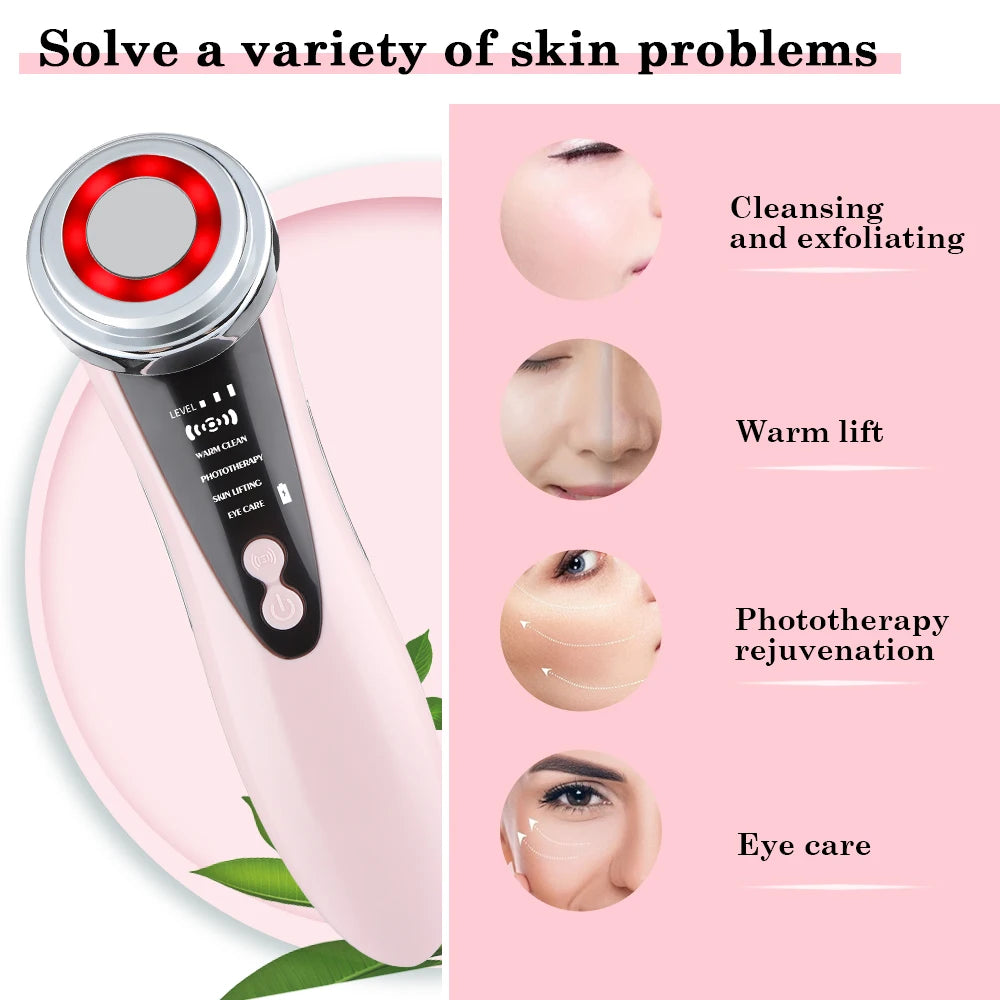 7-in-1 EMS Facial Massager – LED Light Therapy, Warm Vibration & Microcurrent Skincare Device