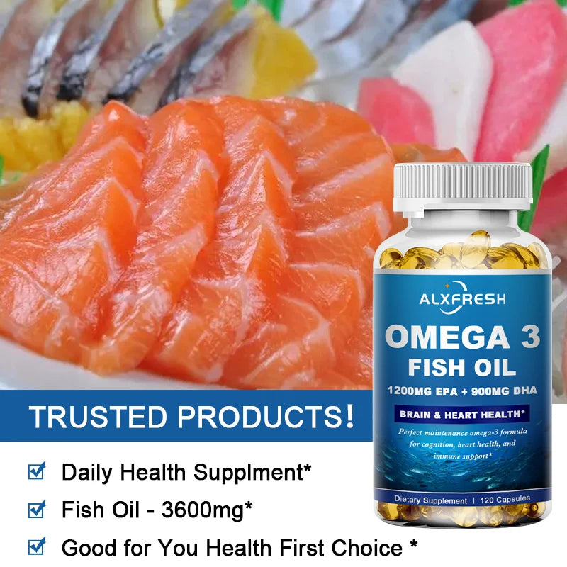 ALXFRESH Wild Caught Omega-3 Fish Oil Softgels – High EPA & DHA Daily Dietary Supplement
