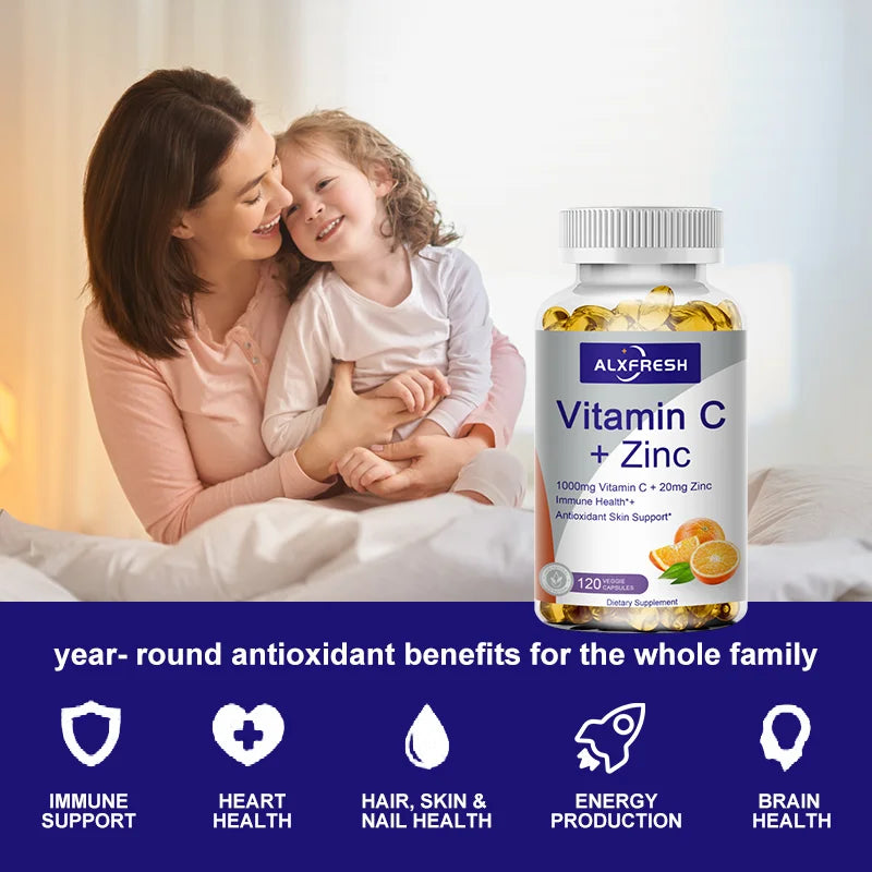 ALXFRESH Vitamin C 1000mg with Zinc 20mg Capsules – Immune Support & Daily Wellness Supplement