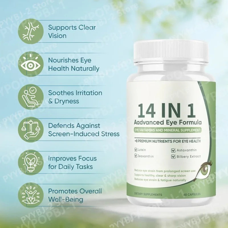 14-in-1 Eye Health Supplement Capsules – Astaxanthin, Lutein & Zeaxanthin for Daily Eye Wellness