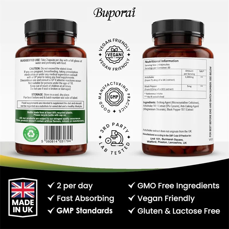 PSLALAE Artichoke 1000mg Capsules for Liver Health, Digestive Support & Antioxidant Wellness | Vegan Supplement | 30/60/120 Capsules