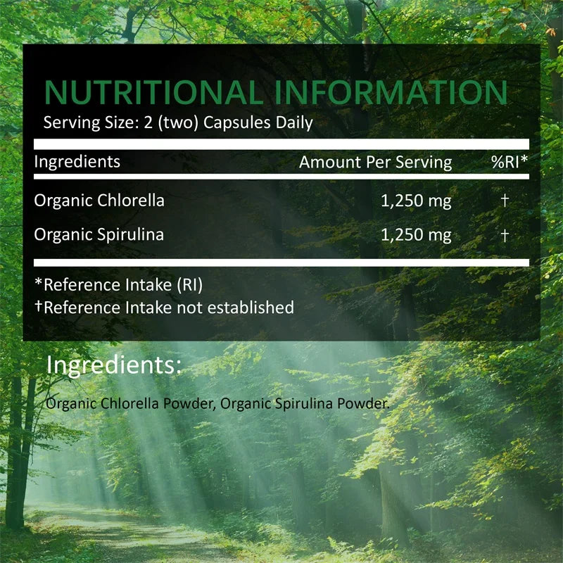 PSLALAE Organic Chlorella & Spirulina 2500mg Capsules – Daily Superfood Supplement for Immune & Energy Support