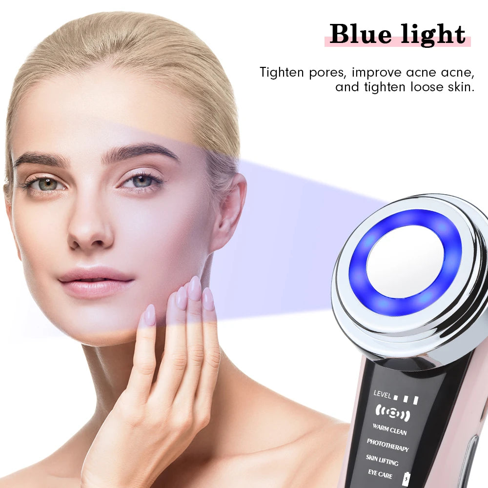 7-in-1 EMS Facial Massager – LED Light Therapy, Warm Vibration & Microcurrent Skincare Device