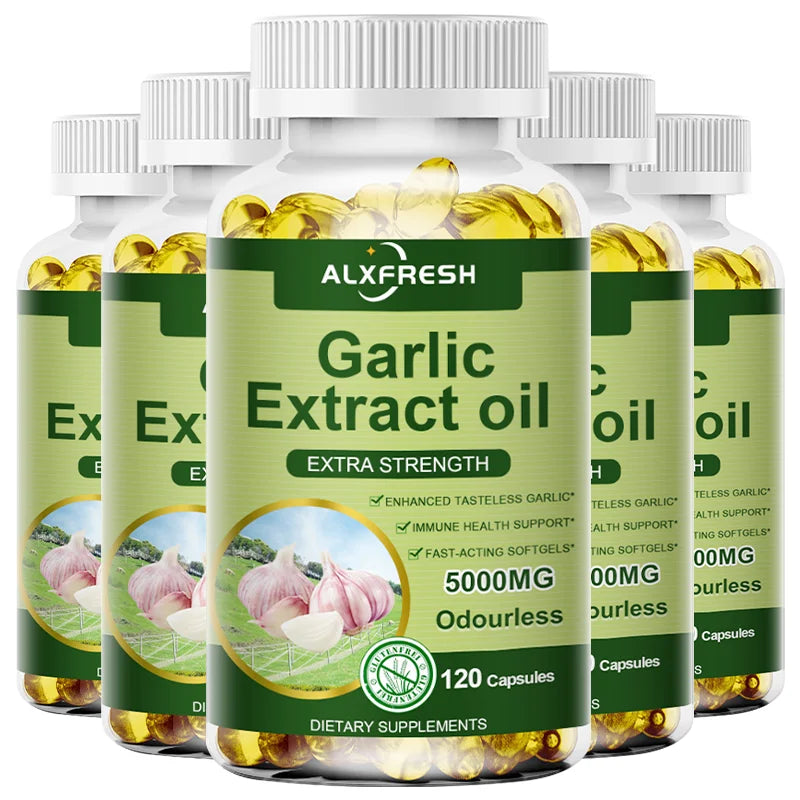 ALXFRESH Garlic Oil Capsules for Heart Health, Cholesterol Support & Immune System Wellness | Odorless Garlic Supplement | 60/120 Capsules