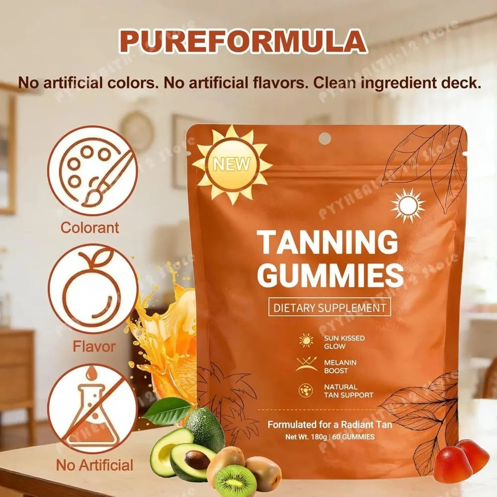 Sunless Tanning Gummies with Beta-Carotene – Bronzing Glow Support, 60 Gummies