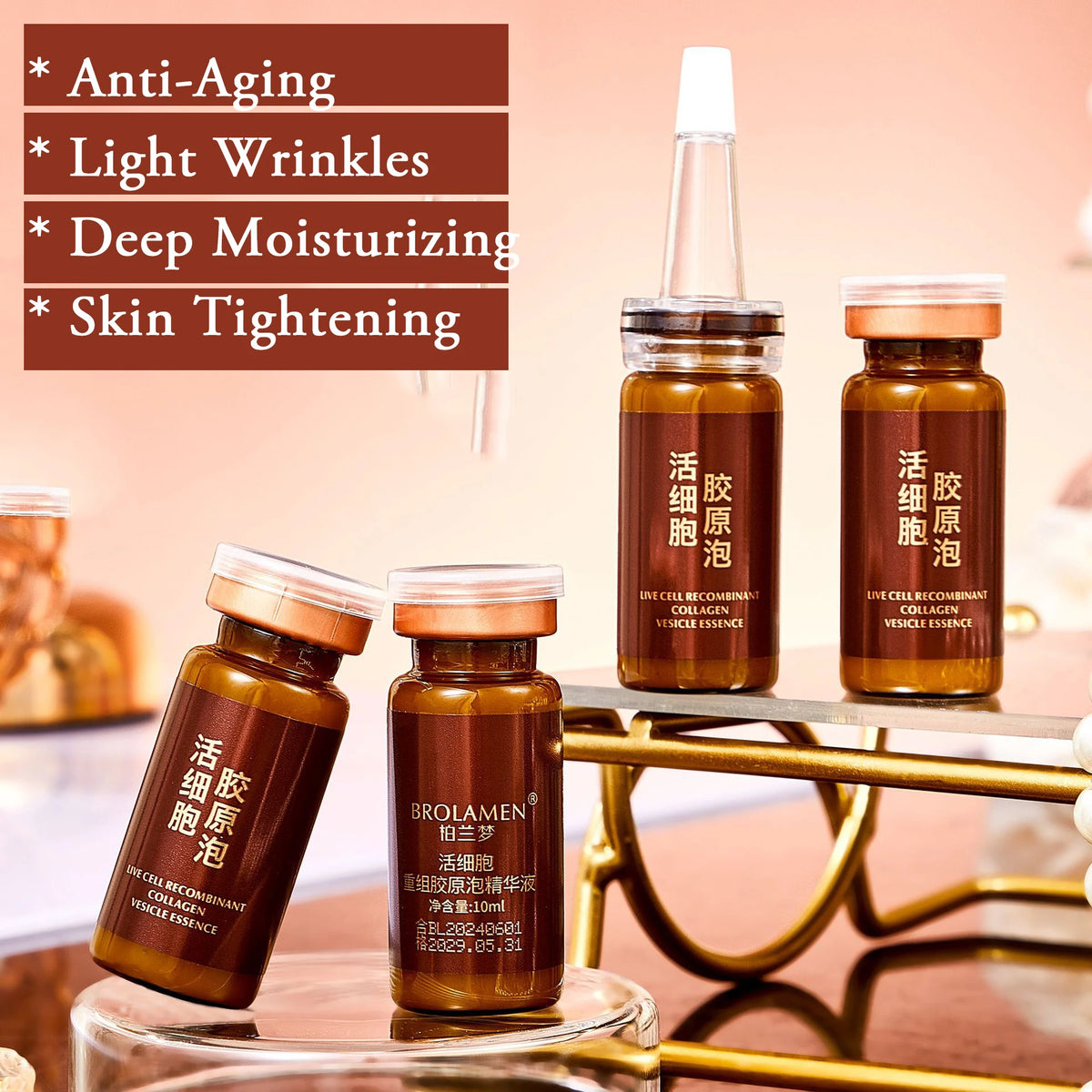 Recombinant Collagen Facial Serum 4 × 10ml – Hydrating & Smoothing Essence with Niacinamide