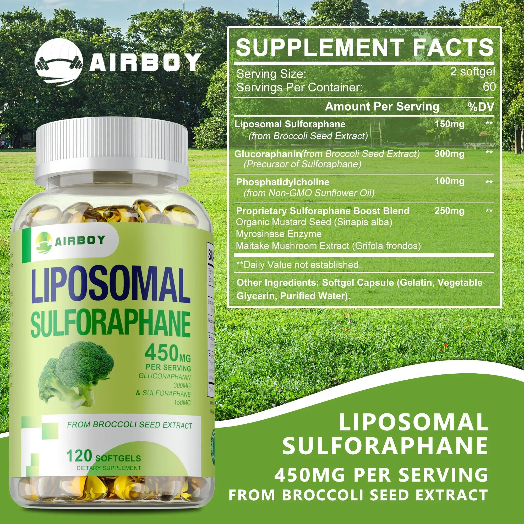 Liposomal Sulforaphane Supplement with Broccoli Seed Extract & Myrosinase – Antioxidant Support for Liver, Brain, Heart, Immune & Cellular Health