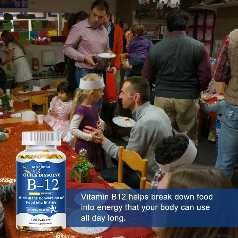 ALXFRESH Vitamin B12 Capsules – Daily B12 Supplement for Energy, Nervous System & Mood Support