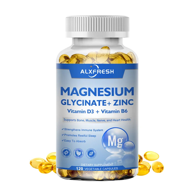 ALXFRESH Magnesium Glycinate 500mg Capsules – High Absorption Magnesium with Zinc, Vitamin D3 & Vitamin B6