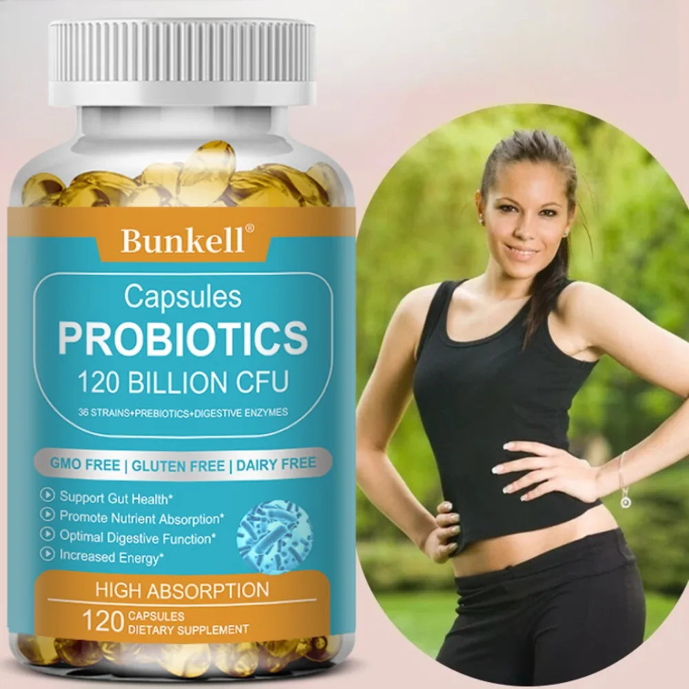 Bunkell 120 Billion CFU Probiotic Supplement with Prebiotics – Daily Gut & Digestive Health Support for Women & Men