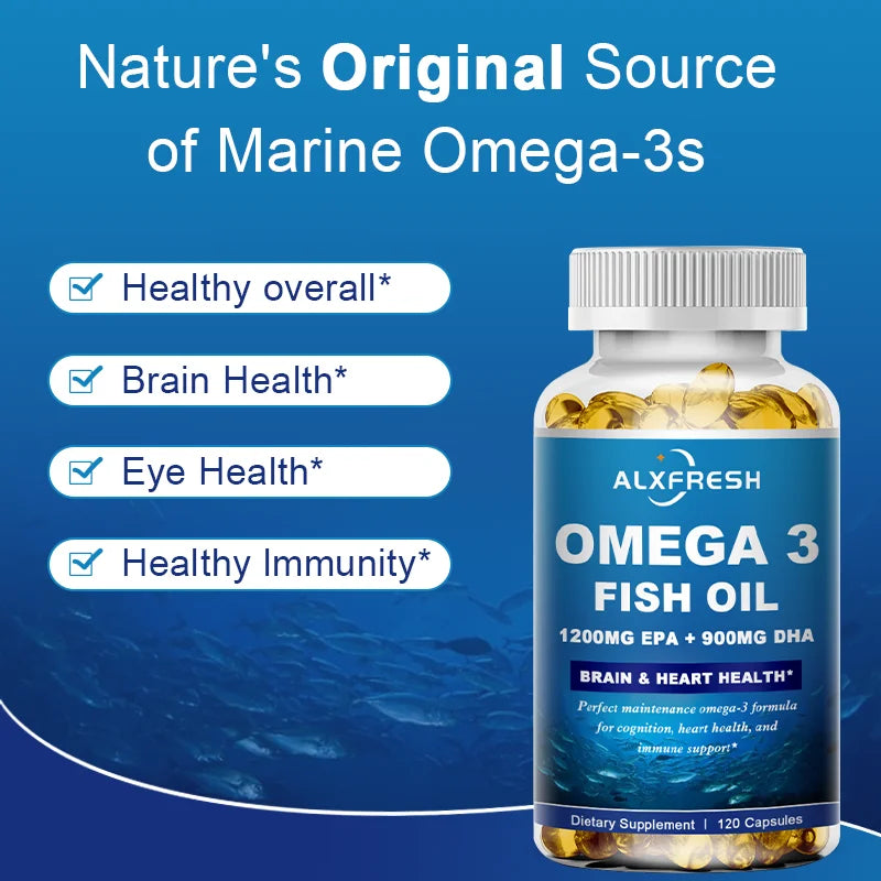 ALXFRESH Wild Caught Omega-3 Fish Oil Softgels – High EPA & DHA Daily Dietary Supplement