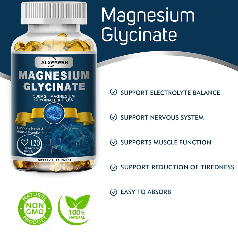 Magnesium Glycinate Supplement with Zinc, Vitamin D3 & Vitamin B6 – Muscle, Bone, Nervous System & Immune Support
