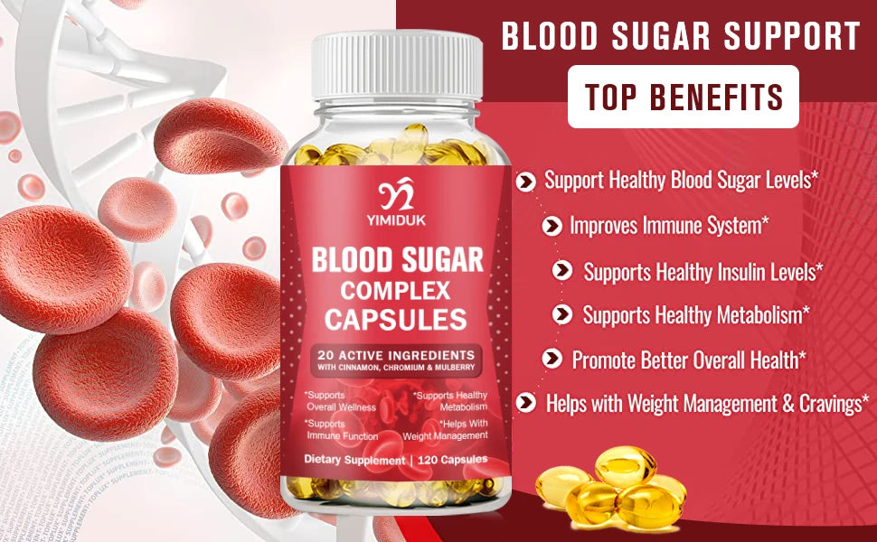 Yimiduk Blood Sugar Support Capsules with Cinnamon, Chromium & Mulberry | Metabolic & Immune Health Supplement | 60/120 Capsules