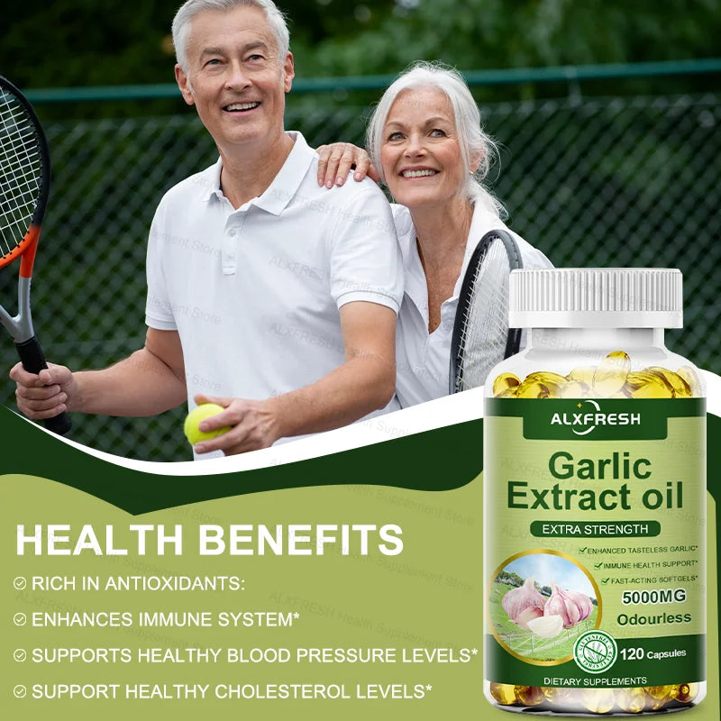 ALXFRESH Garlic Oil Capsules for Heart Health, Cholesterol Support & Immune System Wellness | Odorless Garlic Supplement | 60/120 Capsules
