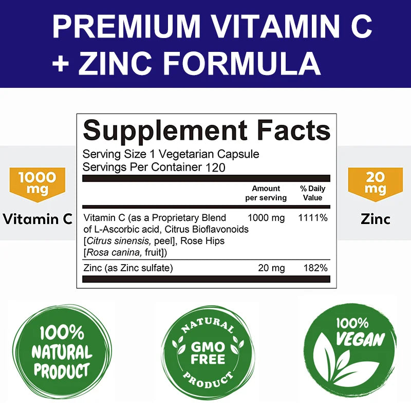 ALXFRESH Vitamin C 1000mg with Zinc 20mg Capsules – Immune Support & Daily Wellness Supplement