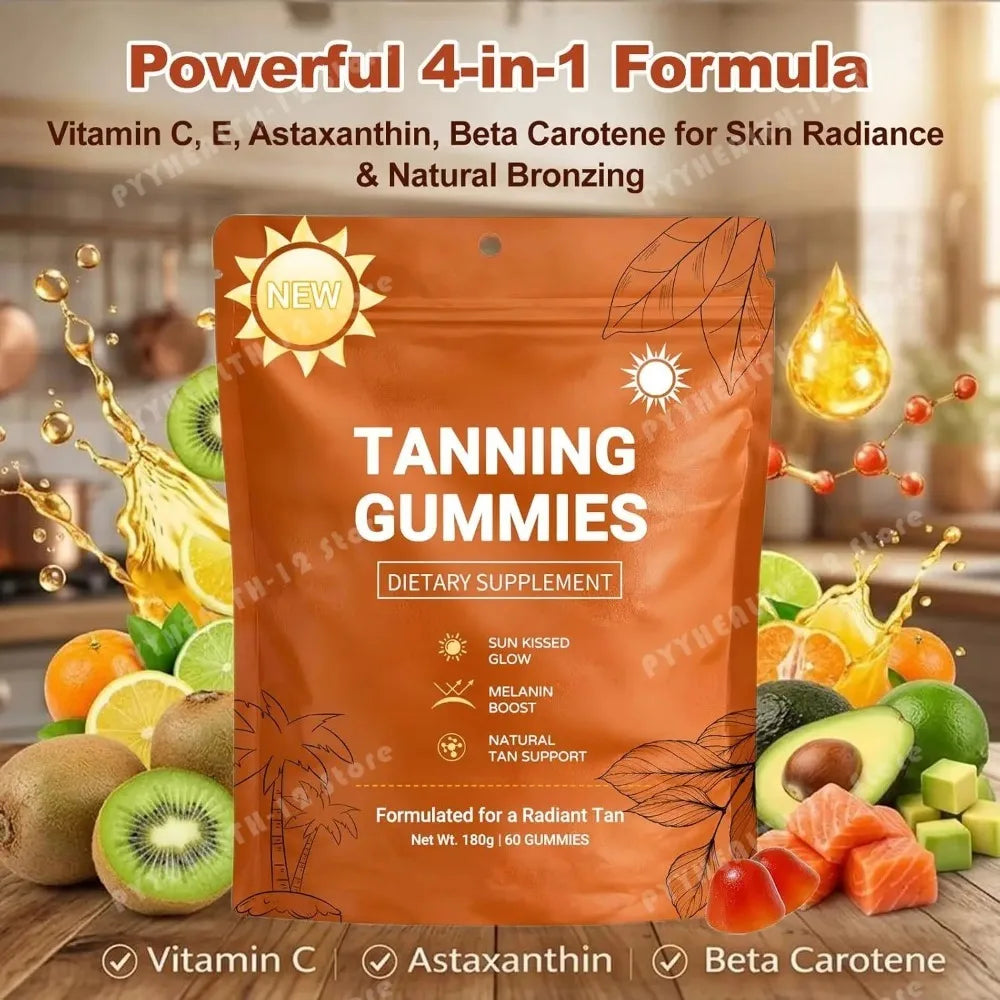 Sunless Tanning Gummies with Beta-Carotene – Bronzing Glow Support, 60 Gummies