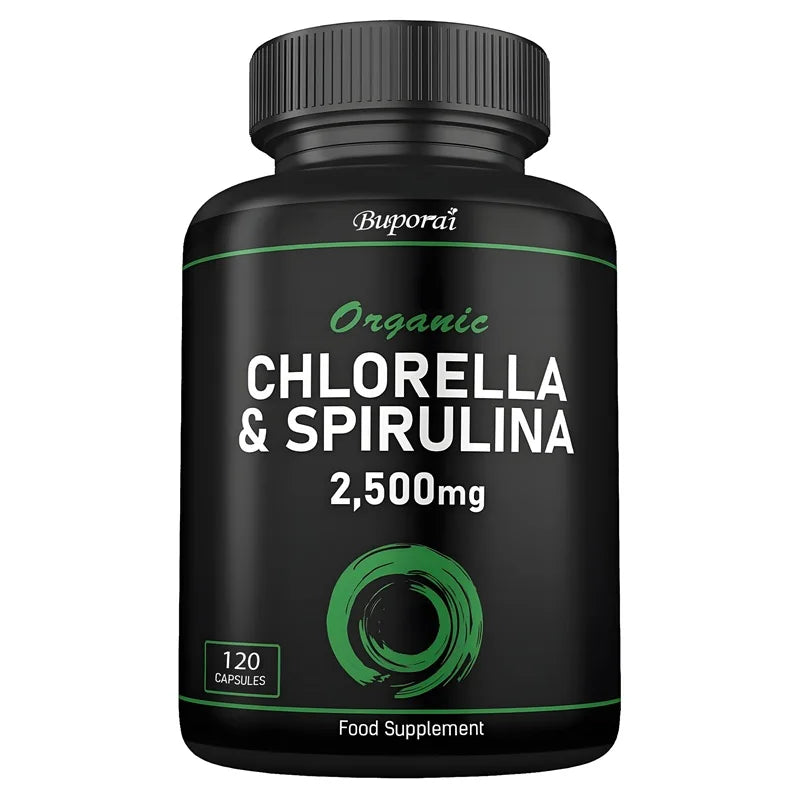 PSLALAE Organic Chlorella & Spirulina 2500mg Capsules – Daily Superfood Supplement for Immune & Energy Support