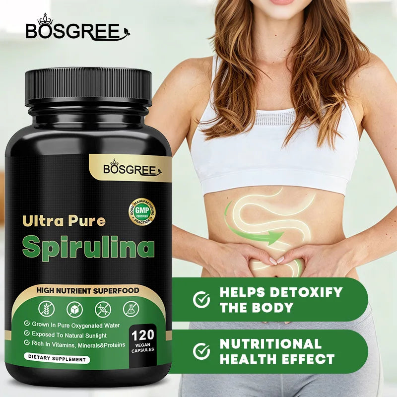 BOSGREE Organic Spirulina Capsules – Daily Superfood Supplement for Immune, Heart & Detox Support