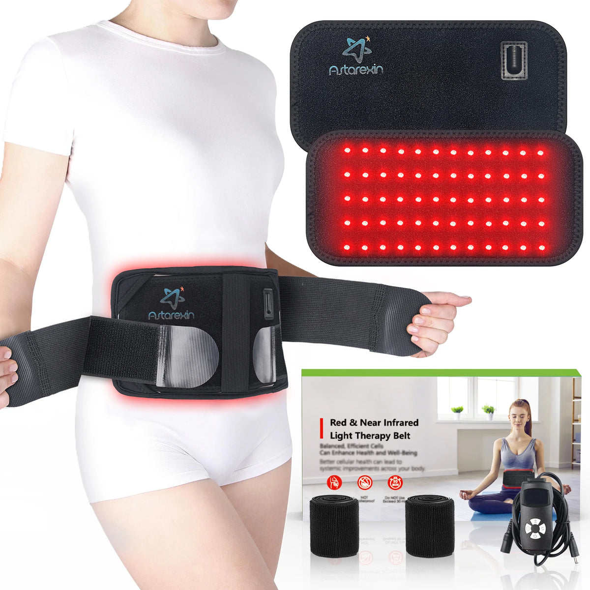 Red & Near-Infrared LED Light Therapy Belt – 660nm & 850nm Waist Wrap, 60 LEDs