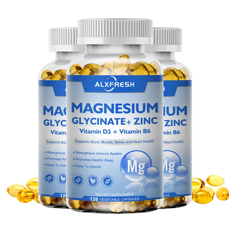 ALXFRESH Magnesium Glycinate 500mg Capsules – High Absorption Magnesium with Zinc, Vitamin D3 & Vitamin B6