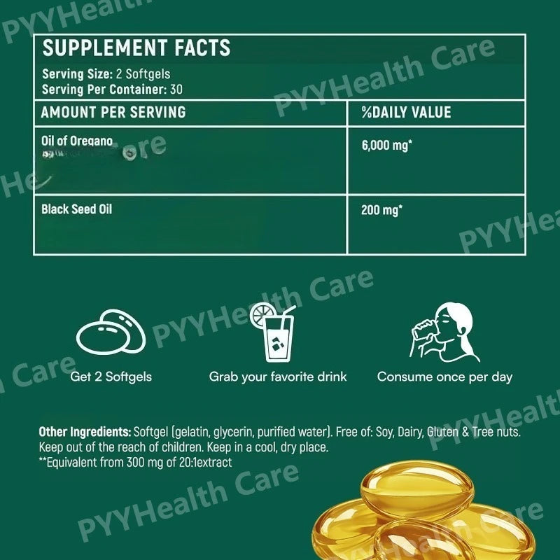 Oregano Oil & Black Seed Oil Softgels – Daily Immune & Digestive Health Support
