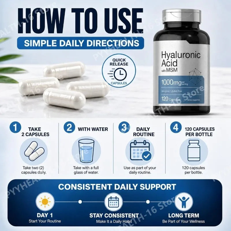 Hyaluronic Acid with MSM Capsules – 1000mg Per Serving, 120 Capsules