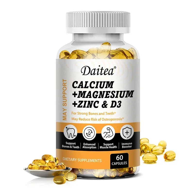 DAITEA Calcium Magnesium Zinc with Vitamin D3 Capsules – Daily Bone, Teeth & Immune Support