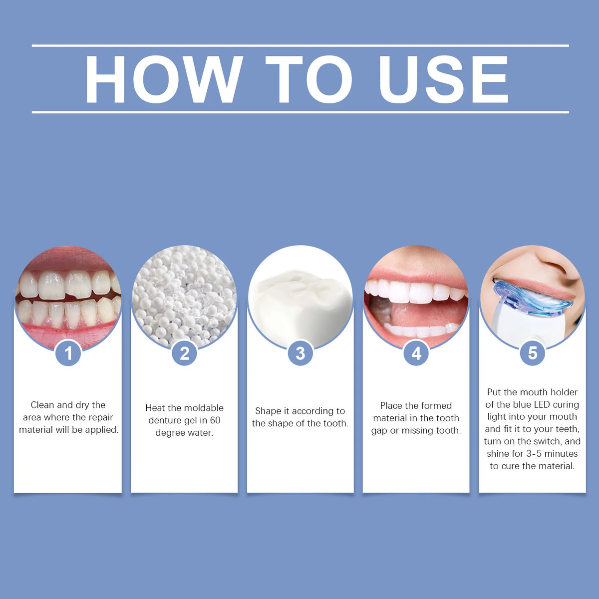 Portable Teeth Whitening & Dental Care Kit – Blue LED Light and Tooth Repair Accessories