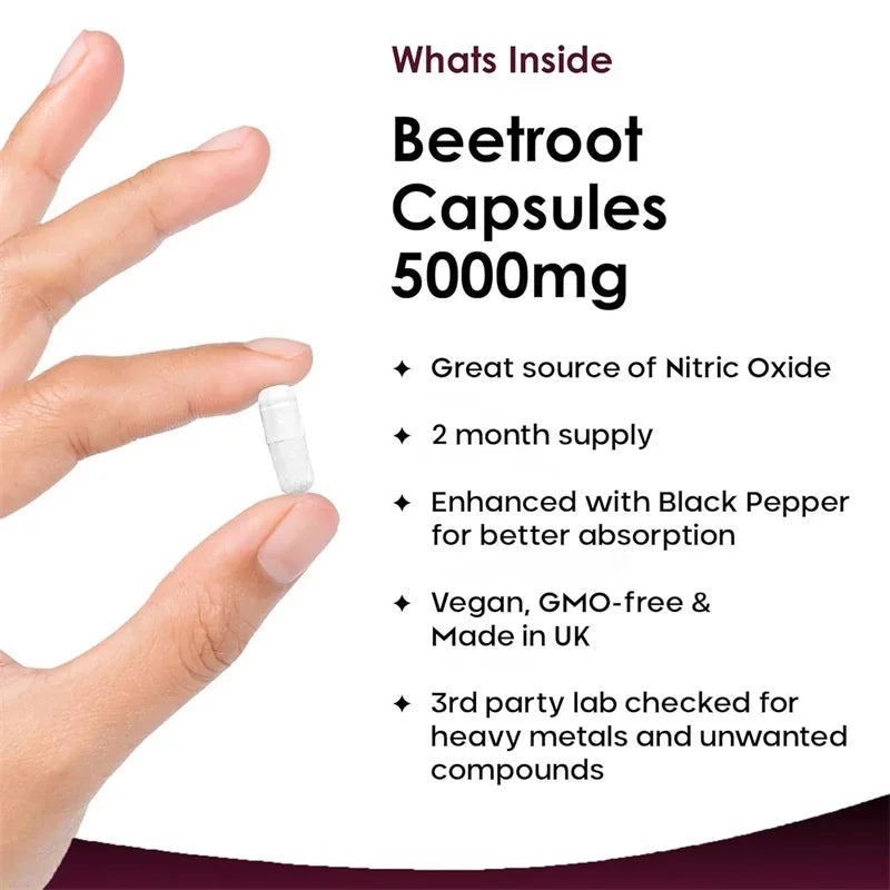PSLALAE Beetroot 5000mg Capsules – Nitric Oxide, Circulation, Heart Health & Energy Support Supplement