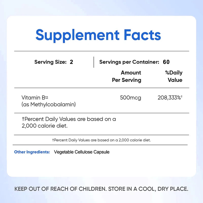 ALXFRESH Vitamin B12 Capsules – Daily B12 Supplement for Energy, Nervous System & Mood Support