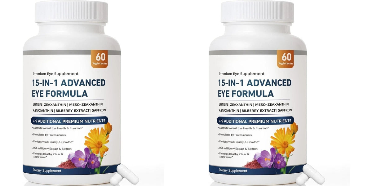 15-in-1 Eye Health Supplement – Lutein, Zeaxanthin, Bilberry Extract & Vitamins C and E, 60 Veggie Capsules