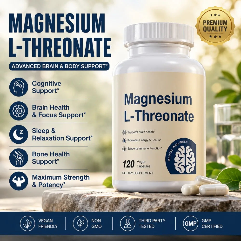 Magnesium L-Threonate Capsules – Magnesium Supplement, 120 Vegan Capsules