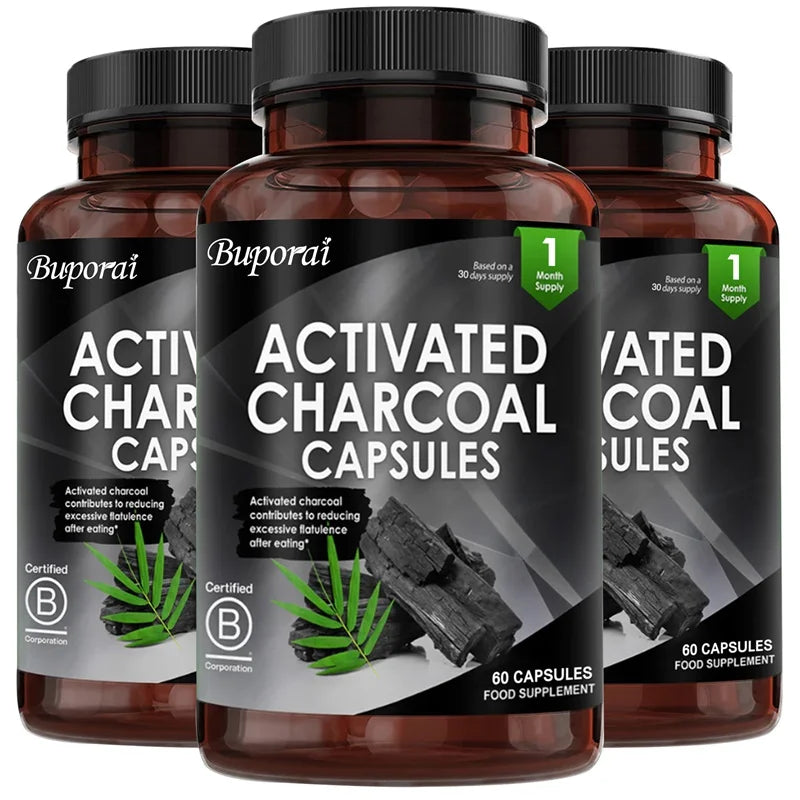 PSLALAE Activated Charcoal Capsules – Natural Detox Supplement for Gut Health, Gas & Bloating Relief