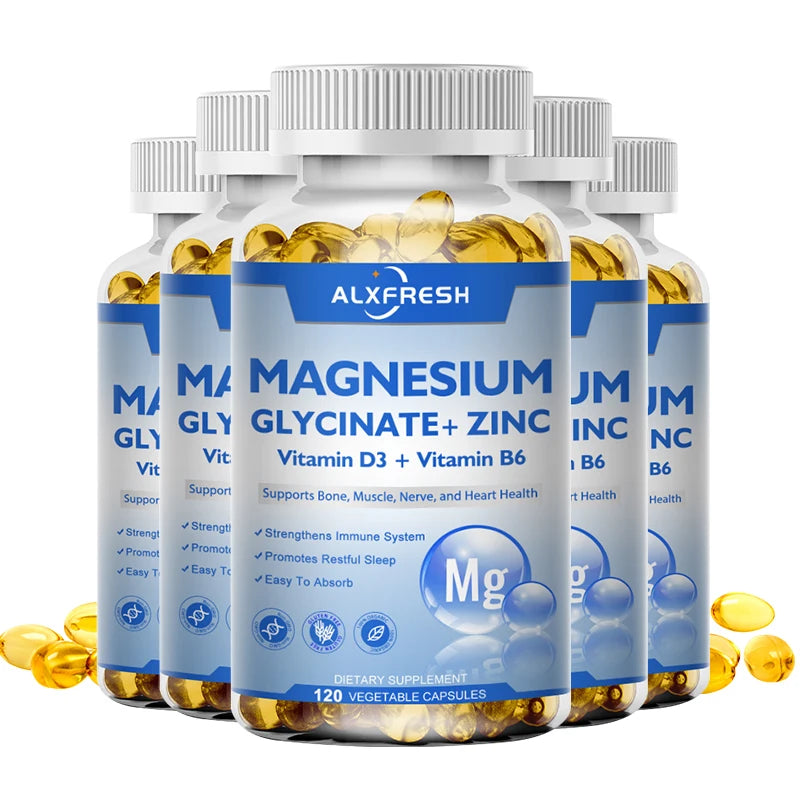 ALXFRESH Magnesium Glycinate 500mg Capsules – High Absorption Magnesium with Zinc, Vitamin D3 & Vitamin B6