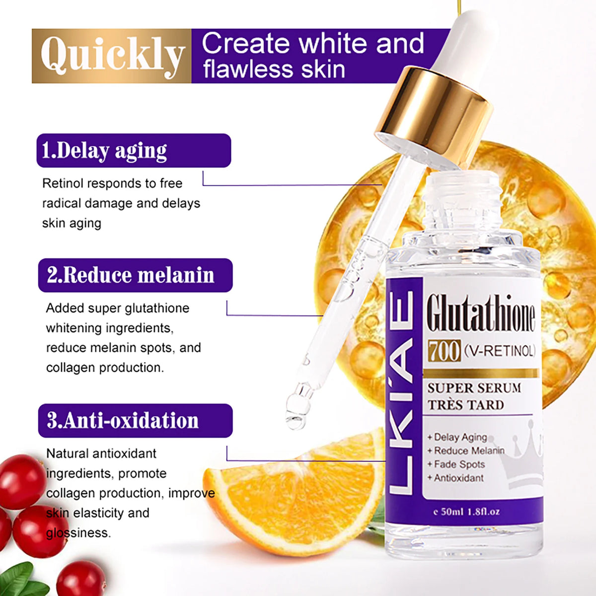 Glutathione Facial Serum 50ml – Hydrating Skincare with Retinol & Niacinamide for a More Even-Looking Complexion