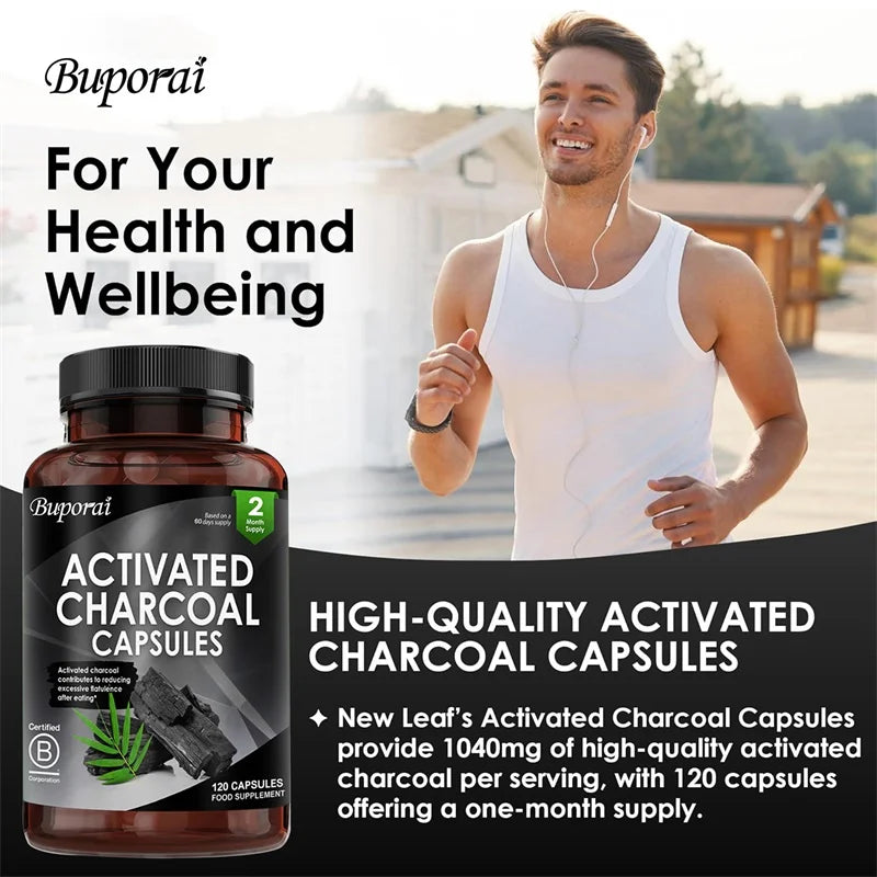 PSLALAE Activated Charcoal Capsules – Natural Detox Supplement for Gut Health, Gas & Bloating Relief