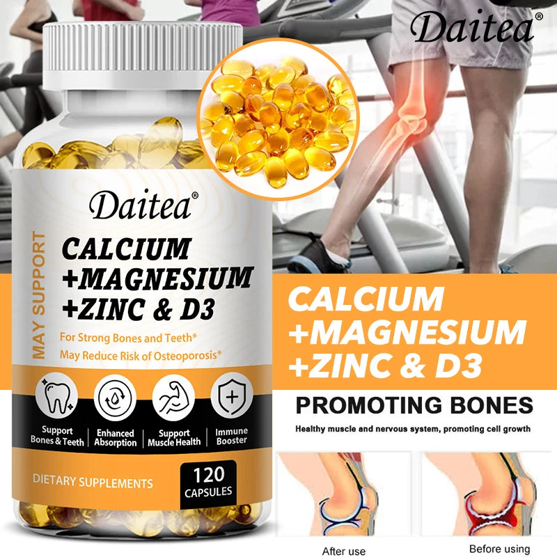 DAITEA Calcium Magnesium Zinc with Vitamin D3 Capsules – Daily Bone, Teeth & Immune Support