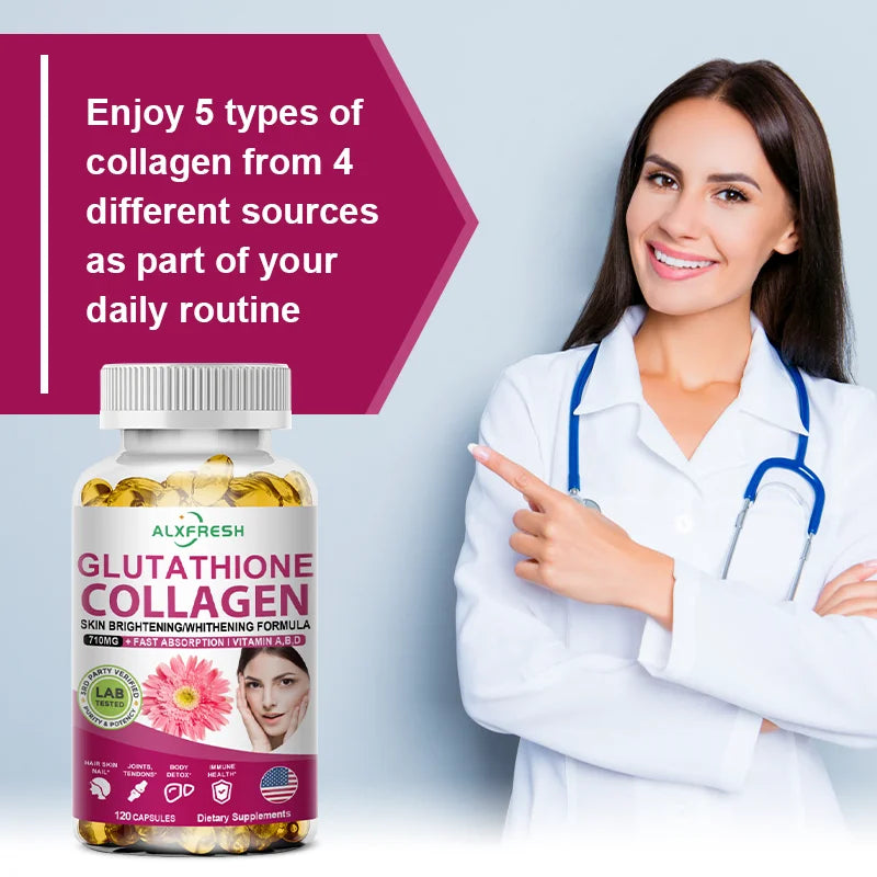 ALXFRESH Collagen, Glutathione & Vitamin C Capsules – Skin, Hair & Nail Support Supplement