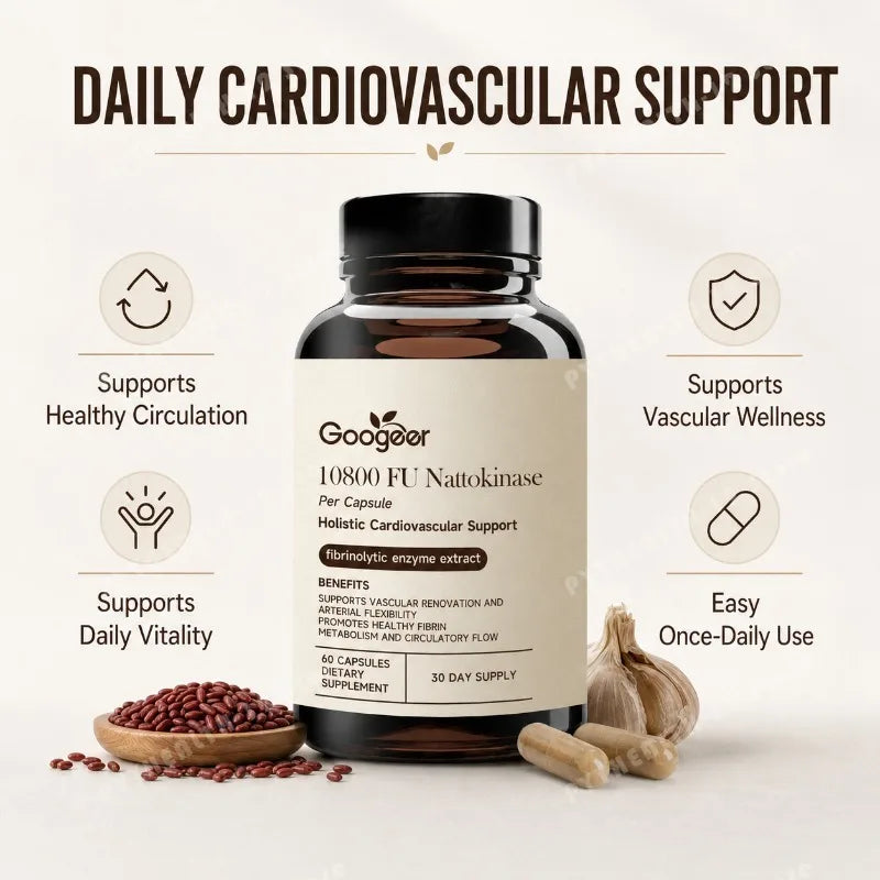 Nattokinase 10,800 FU Capsules with CoQ10 and Garlic Extract – 60 Capsules