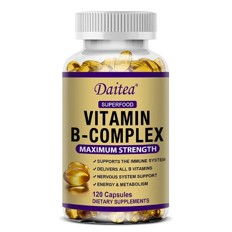 Vitamin B Complex Capsules with B12, B6 & Biotin – Energy Metabolism, Nervous System, Immune & Stress Support Supplement (30/60/120 Capsules)