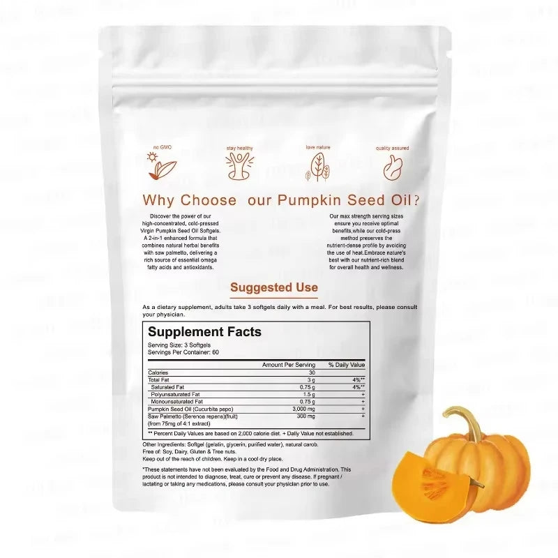 Pumpkin Seed Oil with Saw Palmetto 3000mg – Cold-Pressed Formula, 180 Softgels