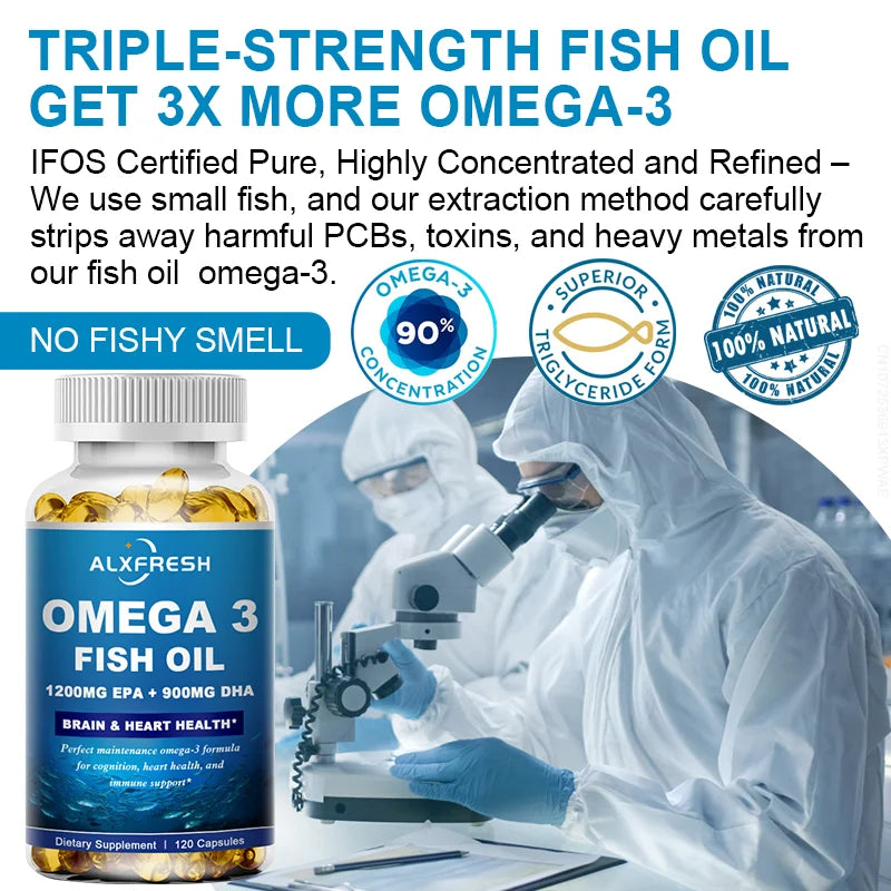 ALXFRESH Wild Caught Omega-3 Fish Oil Softgels – High EPA & DHA Daily Dietary Supplement