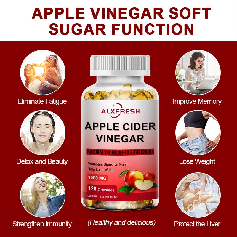 ALXFRESH Apple Cider Vinegar 1000mg Capsules – Digestive Health & Daily Wellness Supplement