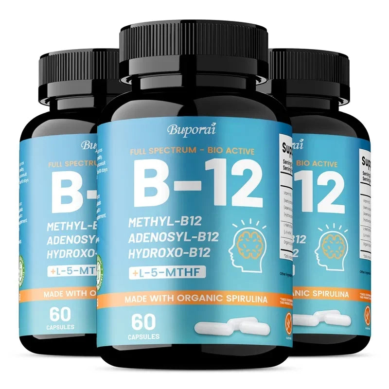 Vitamin B12 Capsules with Organic Spirulina – Daily Vitamin Supplement, 30, 60 or 120 Capsules