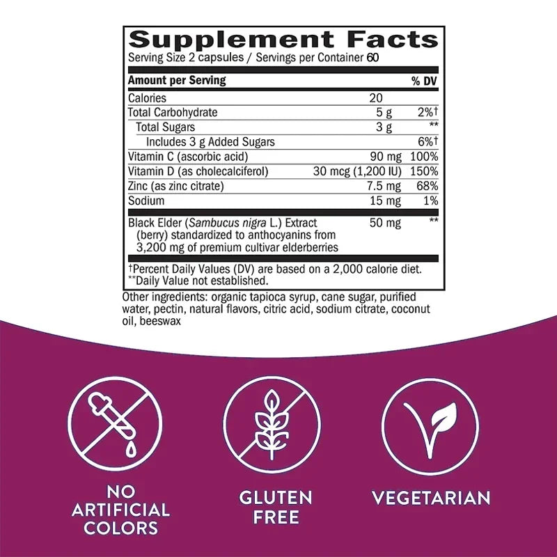 PSLALAE Elderberry Capsules with Vitamin C, D & Zinc – Daily Immune & Antioxidant Support