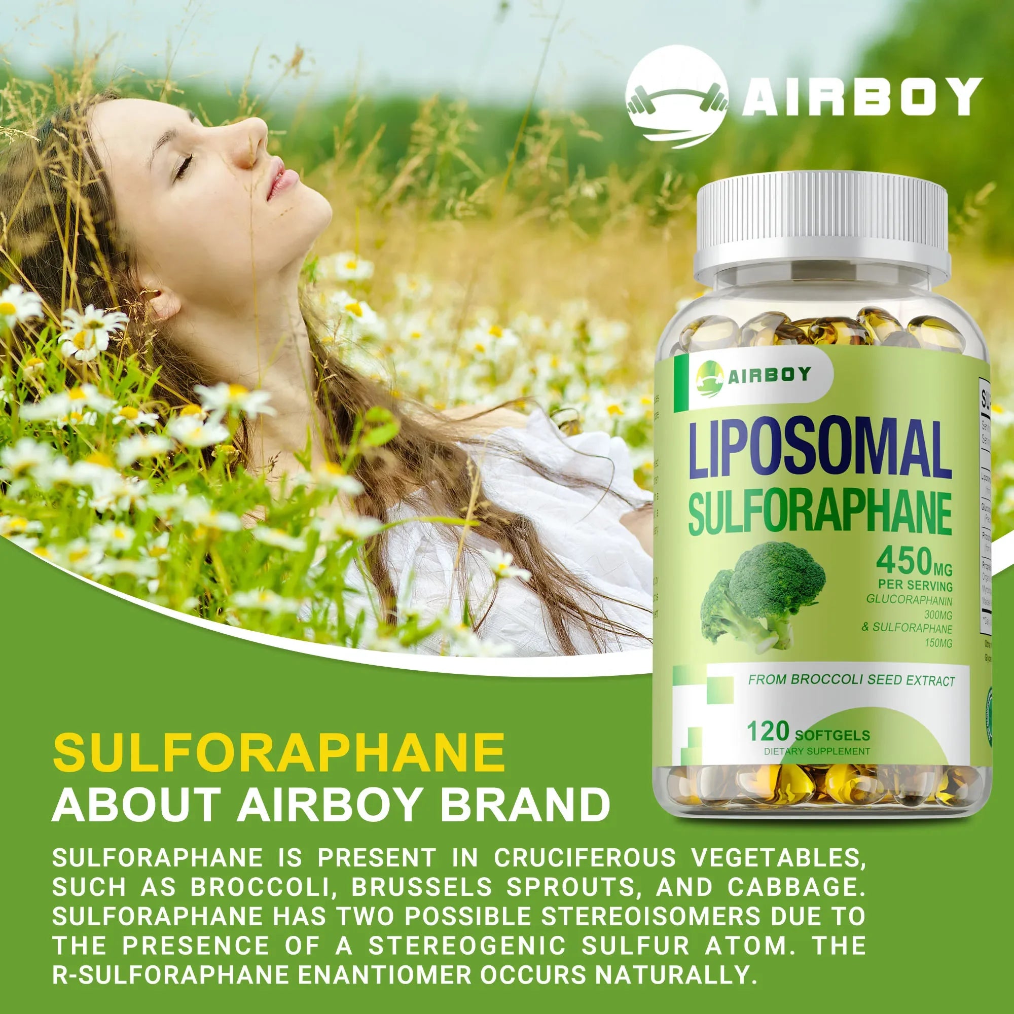 Liposomal Sulforaphane Supplement with Broccoli Seed Extract & Myrosinase – Antioxidant Support for Liver, Brain, Heart, Immune & Cellular Health
