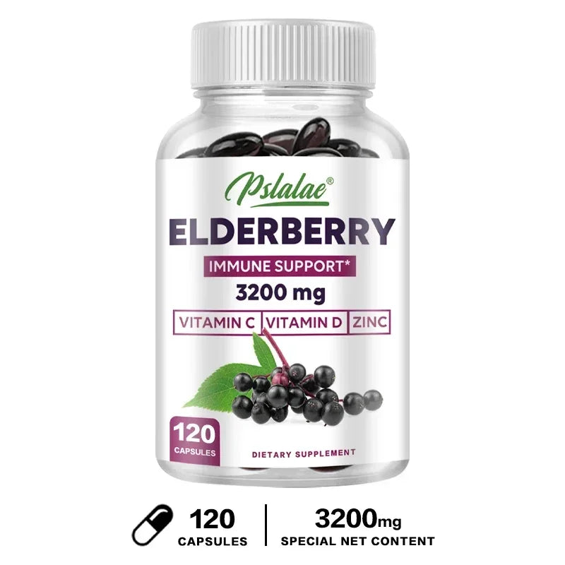 PSLALAE Elderberry Capsules with Vitamin C, D & Zinc – Daily Immune & Antioxidant Support
