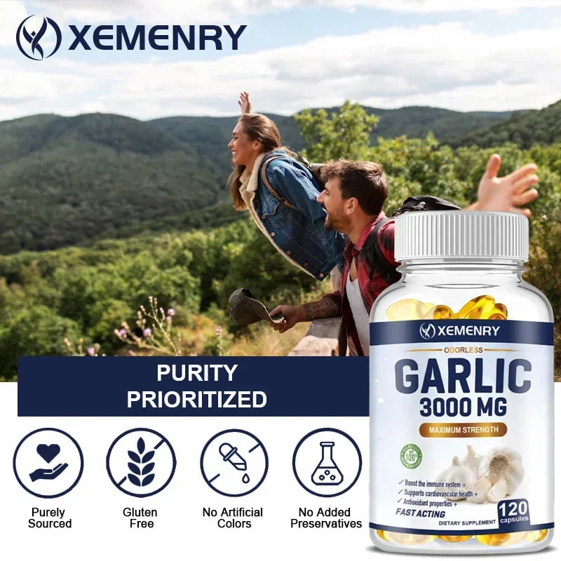 XEMENRY Odorless Garlic Capsules – Daily Heart, Immune & Cardiovascular Health Support